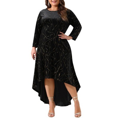 Agnes Orinda Women's Plus Size Mermaid Round Neck High Low Hem Maxi Velvet Formal Dresses