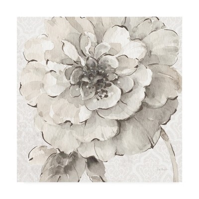 Gray and White Botanical Peony Canvas Art, 14" x 14"