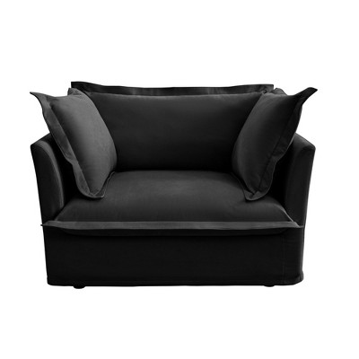 Vynxaria Modern Slip-covered Armchair Black Chenille, 1 Big Back Cushion & 2 Toss Pillows, Deep Seat, Removable Covers, 300lbs Sturdy Wood Frame