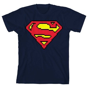 Superman Pixel Logo Boy's Navy T-shirt - 1 of 3