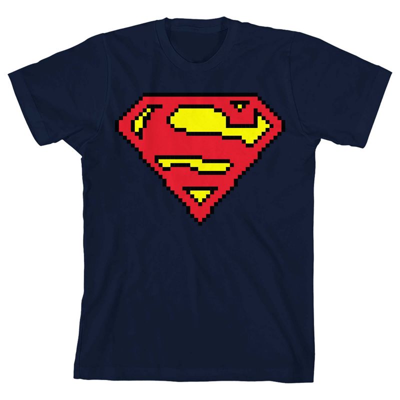 Superman Pixel Logo Boy's Navy T-shirt, 1 of 4