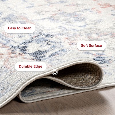 Everlee Blue and Beige Washable Synthetic 9' x 12' Area Rug