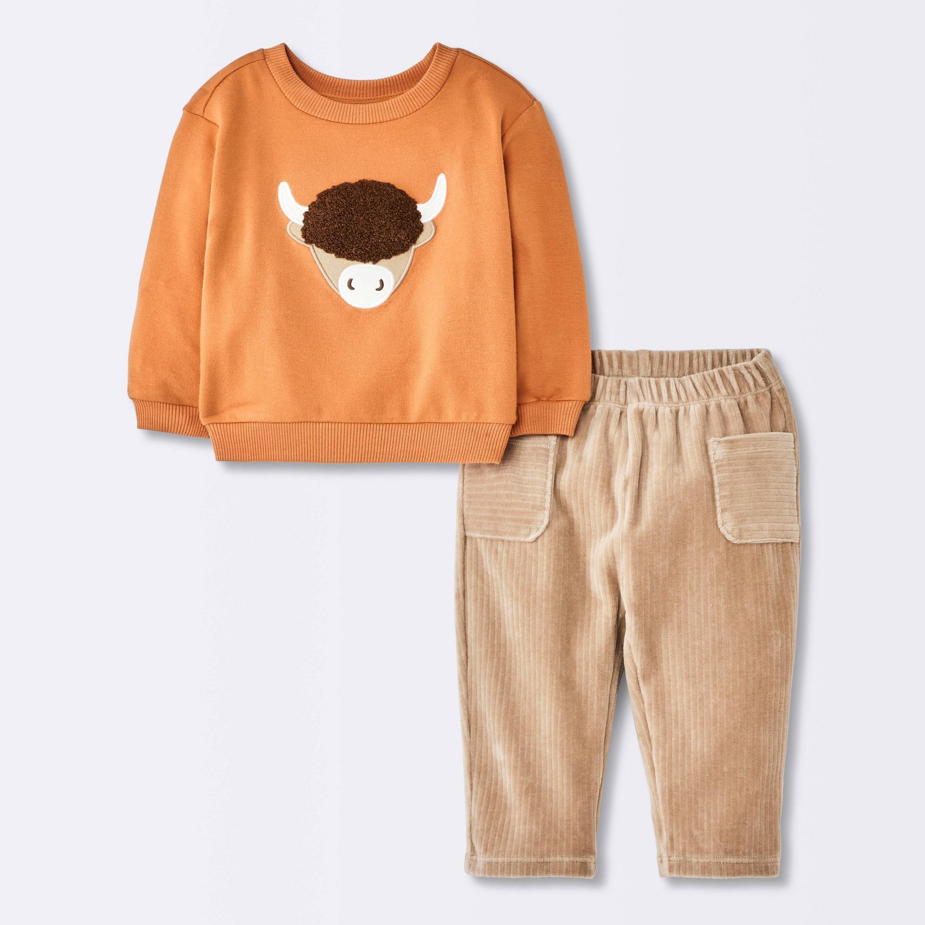 Baby Boys' Highland cow Sweatshirt and Pants Set - Cloud Island™ Orange