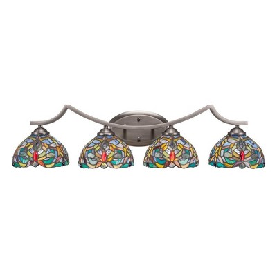 Toltec Lighting Zilo 4 - Light Vanity in  Graphite with 7" Kaleidoscope Art Glass Shade