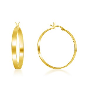 Bella Silver Sterling Silver 4x30mm Flat Hoop Earrings - Gold Plated - Yellow - 1 of 2