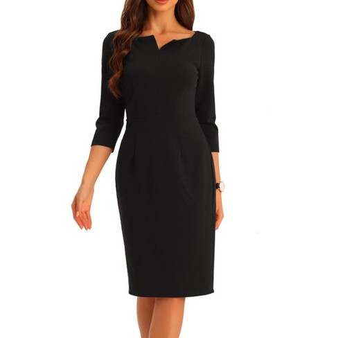 Allegra K Women's Sheath Dress Contrast Color 3/4 Sleeve Bodycon Pencil  Work Dresses