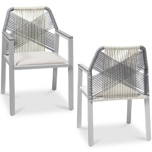 Best Choice Products Set of 2 Indoor/Outdoor Aluminum Woven Rope Dining Chairs w/ Armrests - 1 of 4