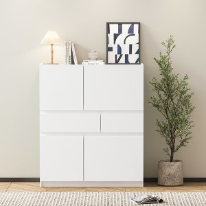 MDF Wooden Storage Cabinet dressers with 4 Doors and 2 Drawers, Spacious Storage and Versatile Use - 1 of 4