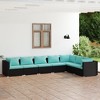 vidaXL Patio Lounge Set - 7 Piece Outdoor Furniture with Cushions, Black Poly Rattan Material, Modular Design, Water Blue Polyester Fabric Cushions - 2 of 4