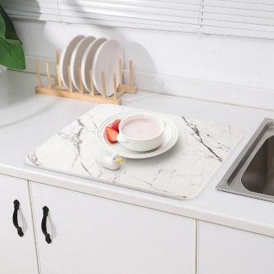 LunaLulinlk Stone Drying Mat for Kitchen Counter, Diatomaceous Dish Drying Mats Superb Absorbent 15.7"L×11.8"W, Ivory-Marble