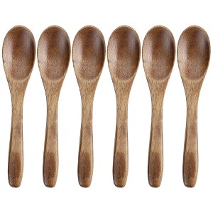Unique Bargains Wooden Natural Grain Soup Spoon Salt Sugar Dinner Spoons 4.7" Long Brown 6 Pcs - 1 of 4