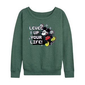 Women's - Disney - Level Up Your Life Lightweight French Terry Wide Neck Long Sleeve Shirt - 1 of 4