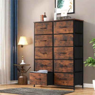 GlasFlength Decorative Storage Cabinets Tall Dresser Fabric Storage Tower ,Wooden Top for Kid Room, Closet, Entryway, Nursery, Brown 31.4"*11.8"*45.6"
