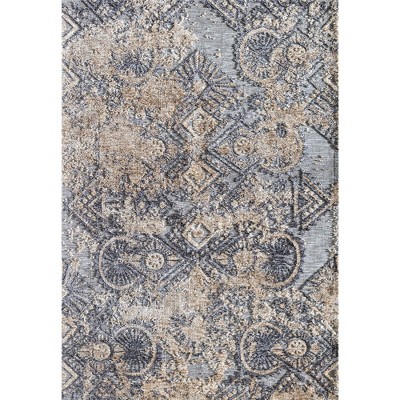 Gray and Beige Synthetic 5' x 7' Rectangular Area Rug