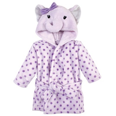 Hudson Baby Infant Boy Plush Animal Face Bathrobe, Purple Elephant, 0-9 Months