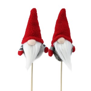 Northlight Set of 2 Tiny Red and Gray Santa Gnomes with Faux Fur on a Stick 11.5" - 1 of 3