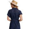 Knit & Lounge Women’s Embroidered Eyelet Shirt Dress Removable Waist Tie Short Sleeves Button Front Midi Scallop Hem - 3 of 4