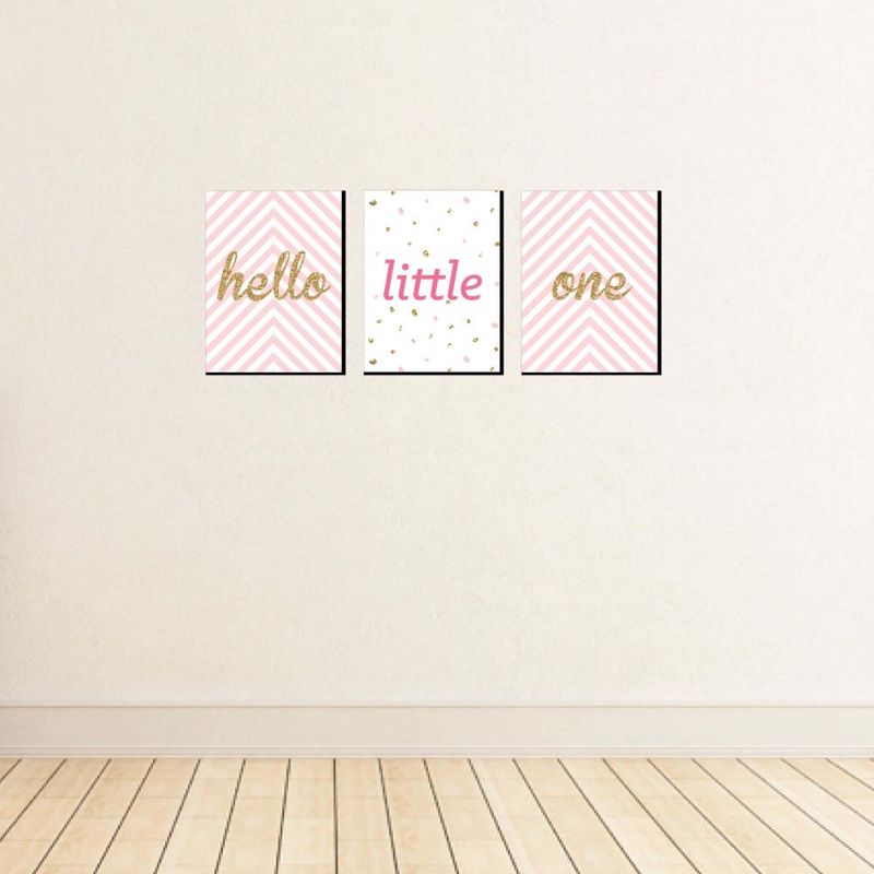 Big Dot of Happiness Hello Little One - Pink and Gold - Baby Girl Nursery Wall Art & Kids Room Decor - Gift Ideas - 7.5 x 10 inches - Set of 3 Prints, 3 of 8