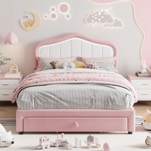 Bed Frame with Storage Drawer and Smart Led Headboard, Platform Bed Frames for Kids, Wooden Slats Support - 1 of 4
