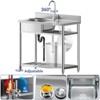Huxxion Stainless Steel Utility Sink, Free Standing Single Bowl Kitchen Sink with Cold and Hot Water Pipe, Outdoor Basin Station with Cabinet - 3 of 4
