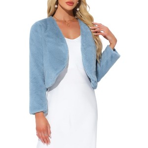 INSPIRE CHIC Women's Long Sleeve Open Front Cropped Winter Faux Fur Jacket - 1 of 4
