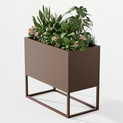 Okak 36/47 Inch Metal Rectangular Planter with Shelves Sturdy Indoor/Outdoor Pot for Flowers, Shrubs, Drainage Holes