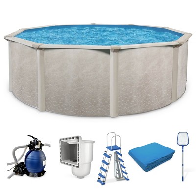 Aquarian Phoenix 15' x 52" Steel Frame Above-Ground Pool Kit, DIY Family Size Backyard Pool with Sand Filter Pump, Ladder, Liner, Skimmer, and Net