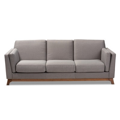 Sava Gray Fabric Upholstered Walnut Wood 3-Seater Sofa