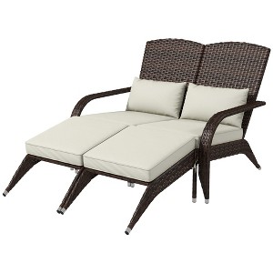 2 Person Patio Wicker Adirondack Chair, High-Back Fire Pit Chair with Cushions - 1 of 4