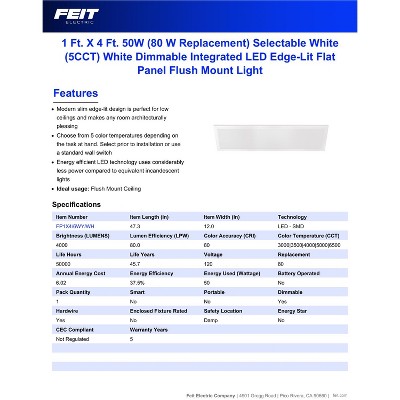 Feit 48-Inch White Aluminum LED Flat Panel Light Fixture
