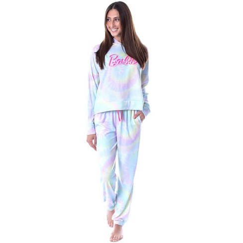 Mattel Barbie Doll Logo Tie Dye Womens Pajama Loungewear Hooded Jogger Set XS Multicoloured