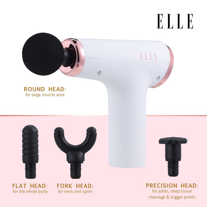 ELLE Portable Handheld Percussion Massager with 4 Massage Heads, 2 of 7
