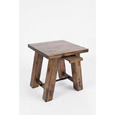 Rustic Brown Acacia Wood and Metal Square End Table