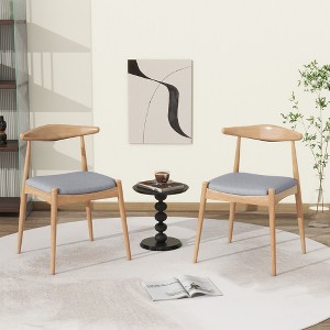 Set of 2 Rubberwood Dining Chairs with Ergonomic Backrest & Comfort Cushions, Natural+Gray - 1 of 4
