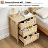 Rattan Nightstand, Boho Bedside Table with 3 Drawers Storage and Starage Shelf, Bedside Table with Sturdy Wood Legs for Kids' Room Farmhouse, Bedroom - 4 of 4