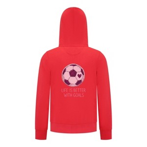 Everyday Kids Sports Collection Life-Is-Better-With-Goals Soccer Girls Zip Up Hoodie – Pink Heart Ball Graphic Sweatshirt - 1 of 4