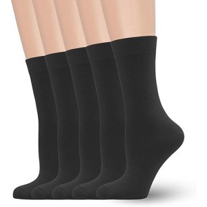 SERISIMPLE Women Soft Thin Viscose Bamboo Crew Socks, Fit Stretchy Casual, Business, Dress Calf Sock Large White 5 Pairs - 1 of 4