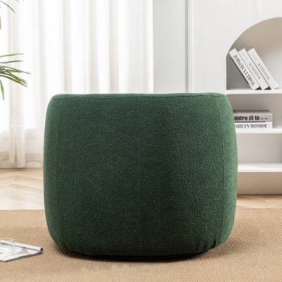Green Boucle Upholstered Swivel Barrel Accent Chair with Wood Frame