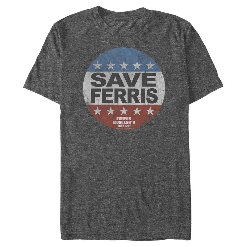 Men's Ferris Bueller's Day Off Save Campaign Button T-Shirt, 1 of 5