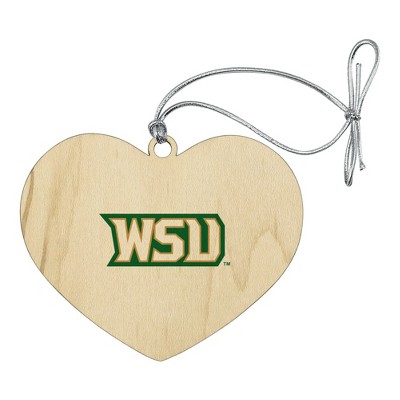 Wright State Secondary Logo Heart Love Wood Christmas Tree Holiday Ornament