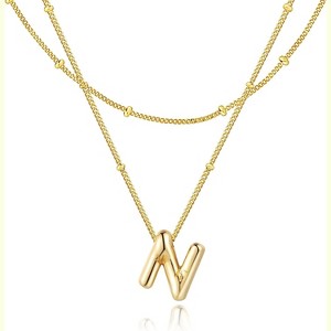 Bubble Letter Necklace for Women, 14K Gold Plated Initial Pendant A-Z Gold-N - 1 of 4