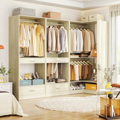 Besiost Freestanding Closet System Set of 3 with Drawers and Pants Racks, Walk-In Closet Orgainzer with Hangin Rods