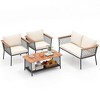 Costway 4 PCS Patio Furniture Set with 2-Tier Coffee Table Acacia Wood Armrests Tabletop - image 2 of 4