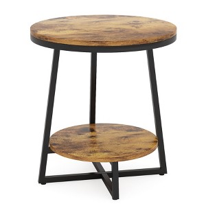 Lirago Brown 2-Tier Round End Table E1 Particle Board Metal Frame 19.68x19.68x23.62 Storage Shelf Nightstand - 1 of 4