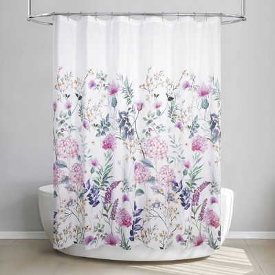Bloomstruck White and Multicolor Floral Microfiber Shower Curtain