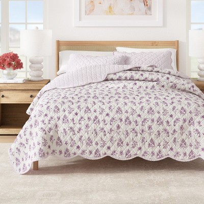 Reversible Printed Floral Scalloped Quilt and Sham Set - Great Bay Home