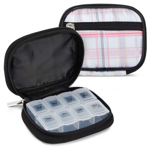 Wellbright 2-pack 7-day Weekly Medication Pill Organizer, Plastic  8-compartment Medicine Travel Case, 2.7x4x1 In, Pink Plaid Print : Target