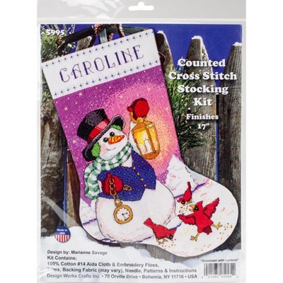 Design Works Counted Cross Stitch Stocking Kit 17" Long-Snowman W/Lantern (14 Count)
