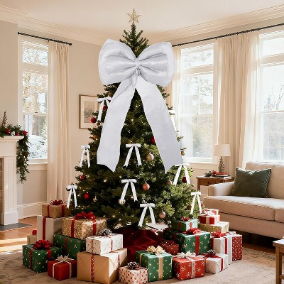 Satin Christmas Tree Topper Bow and 24 Short Ribbon Bows, 25 PCS Ornament Set with Wired Edge for Garland, Wreath, Wall