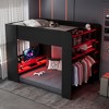 Whisen Full Size Wood Bunk Bed with Height-Adjustable Desk, Wardrobe, Ample Storage Space, RGB Light - 2 of 4